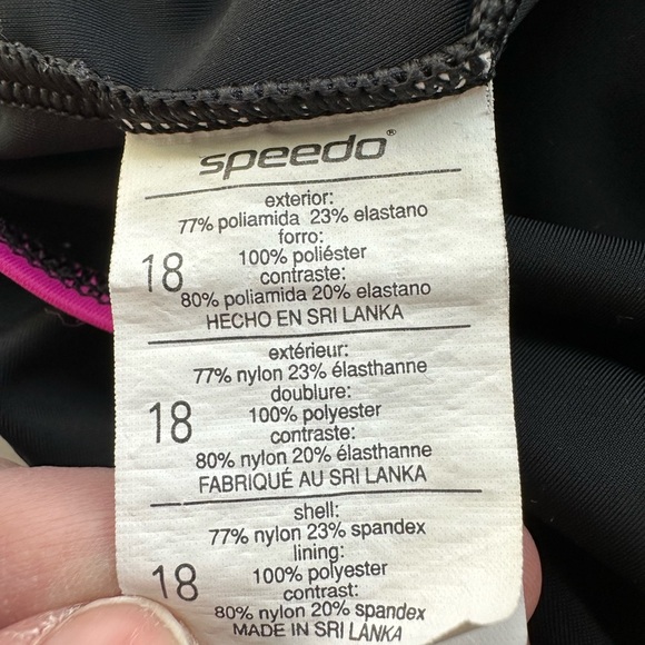 Speedo Ultraback Swimsuit Black with Hot Pink Piping One Piece Racerback Size 18 - Picture 11 of 16